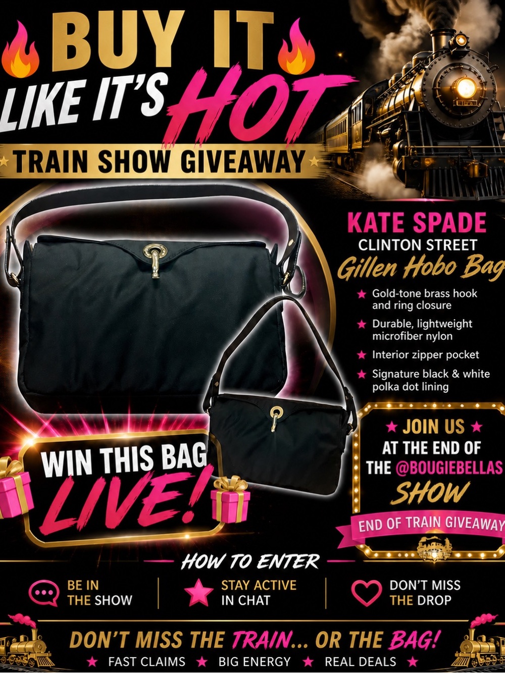 Train Giveaway - Kate Spade Clinton Street Gillen Hobo Bag ♠️